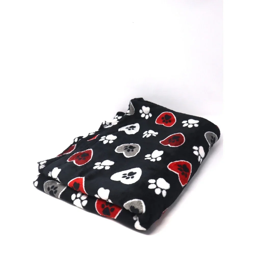 Black Paw Print Heart Blanket 50x60 Unisex Fleece Plush Throw Cozy Dog Cat Mom
